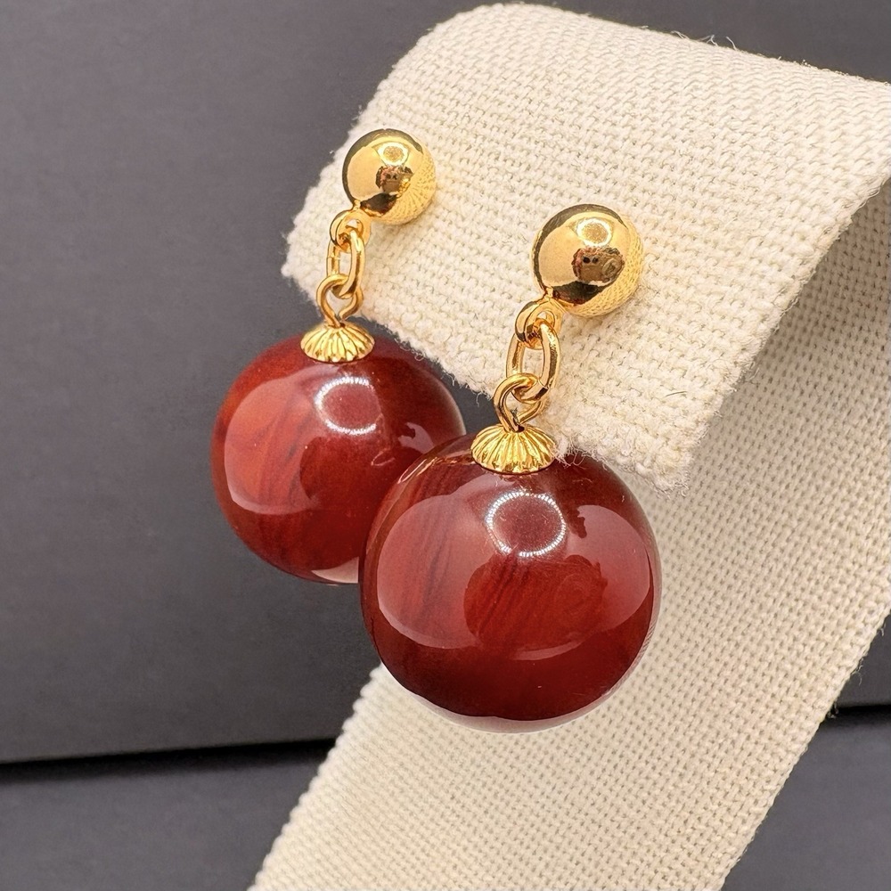 Vintage Joan Rivers Red Lucite Swirl Round Pierced Stud Dangle Earrings